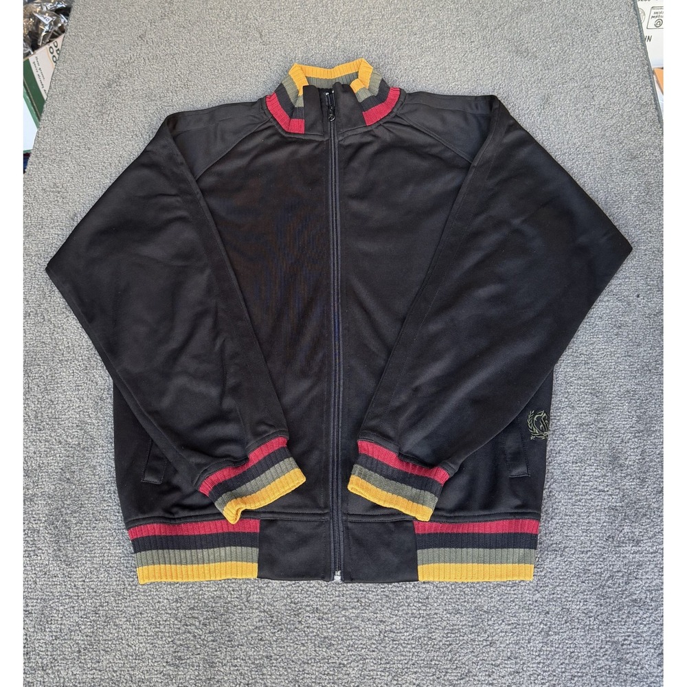 Billabong Mens Track Jacket Black Rasta Striped Trim Embroidered Logo Large